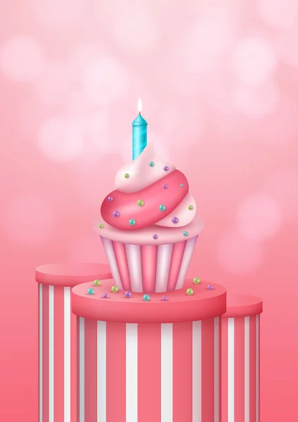 Vektor Illustration Von Happy Birthday Hintergrund Mit Kuchen Und Luftballon — Stockvektor