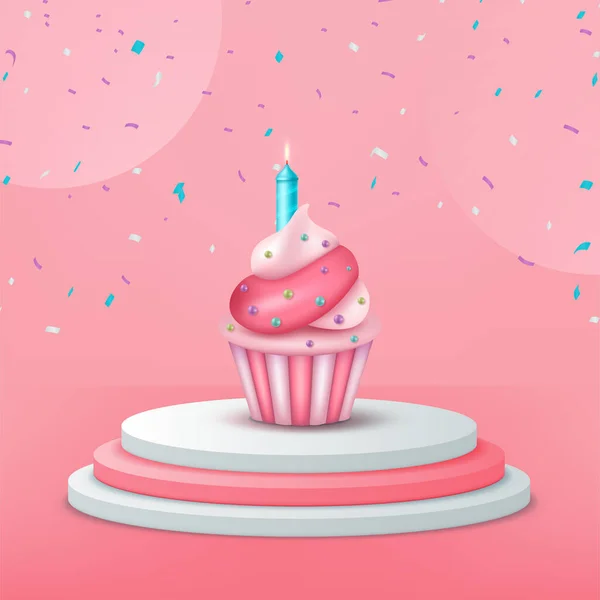 Vektor Illustration Von Happy Birthday Hintergrund Mit Kuchen Und Luftballon — Stockvektor