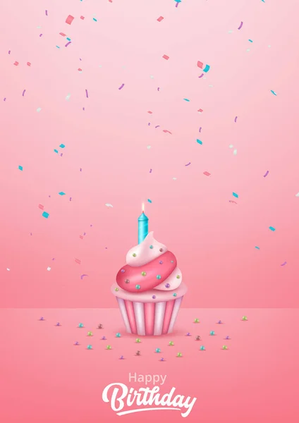 Ilustración Vectorial Feliz Cumpleaños Fondo Con Pastel Globo — Vector de stock