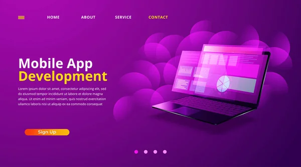 Développement Applications Web Bannière Mobile Illustration Vectorielle — Image vectorielle