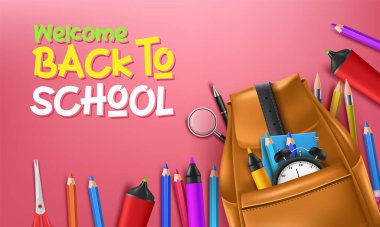 Okul eşyaları ve elementleriyle okula geri dön