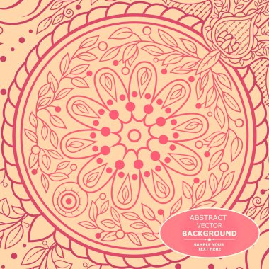 Soyut el çizimi desenli vektör tasarımı. Tebrik kartı için şablon tasarımı. Tasarımınız için el yapımı süslemeli soyut çiçek deseni. 