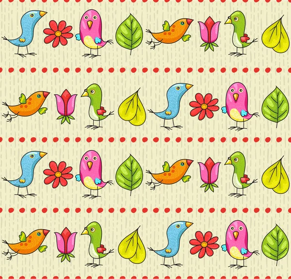 Vector Background Four Colorful Birdies Drawn Cartoon Style Doodles Birds — Stock Vector