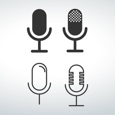 Mikrofon simge vektör düz tasarımı üzerinde beyaz bir artalanları.