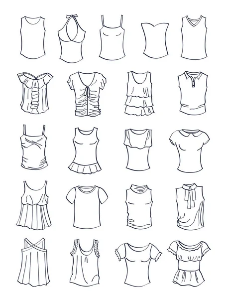 Contornos Camisetas Tops Tanques Para Meninas Roupas Verão Isoladas Fundo — Vetor de Stock