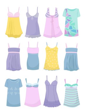 Beyaz arka plan üzerinde izole negligees, farklı modelleri, dizi 