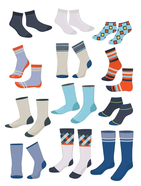 Set Different Men Socks Various Models Nice Prints Isolated White — Stock Vector