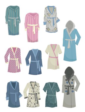 Kadın kümesi, farklı modelleri, yoğun ve ince, beyaz arka plan üzerinde izole robes