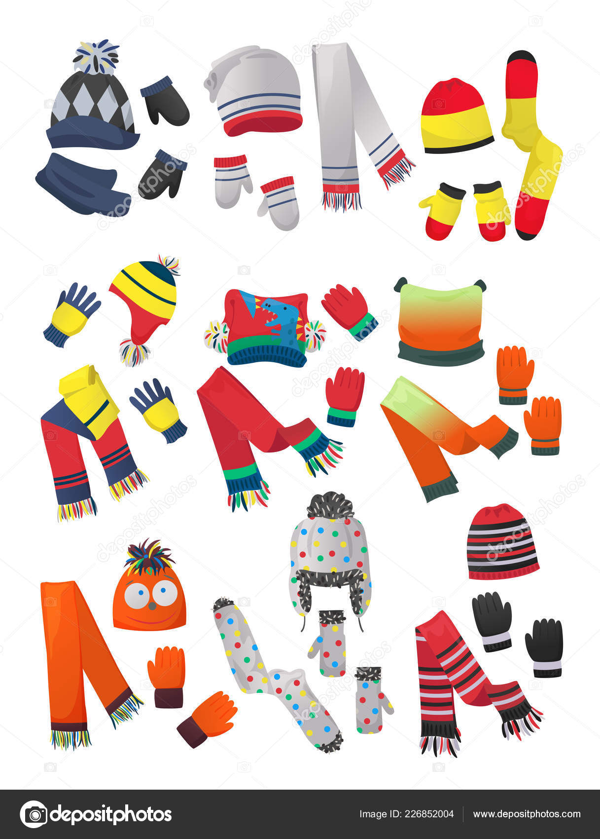 Winter Clothes Hats Gloves And Scarves Clip Art Large Flat Set