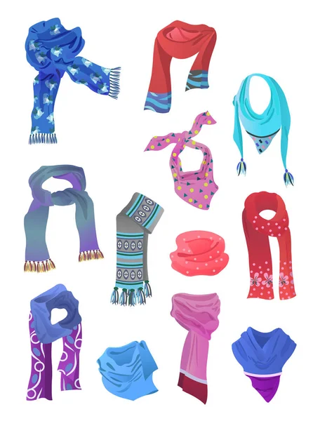 一套围巾为女孩 为春天和冬天 不同的颜色 查出在白色背景 — 图库矢量图片