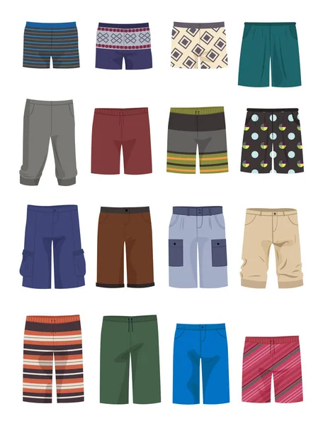 Set Pantaloncini Mutandine Maschili Diversi Modelli Bellissimi Vestiti Estivi Spiaggia — Vettoriale Stock