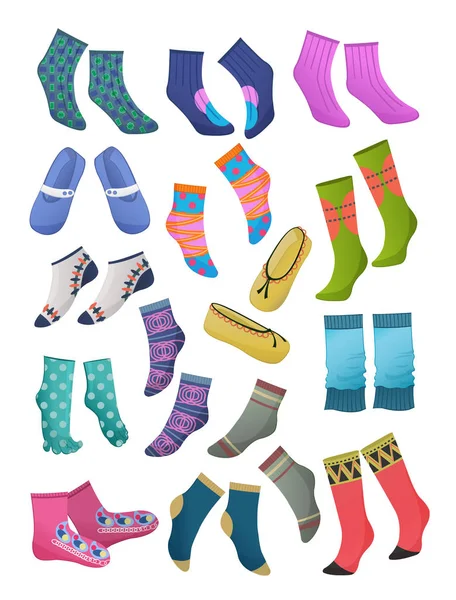 Set Women Socks Different Prints Models Bright Beautiful Isolated White — Stock Vector