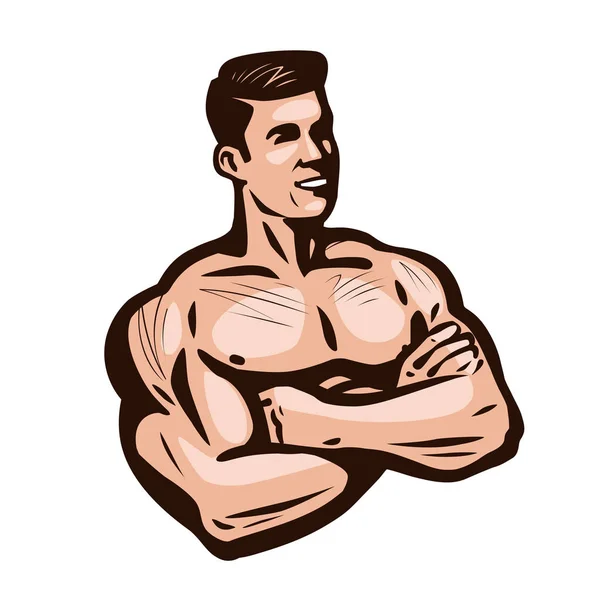 Άντρας bodybuilder, εικονογράφηση φορέα. Γυμναστήριο, η αθλητική λέσχη λογότυπο — Διανυσματικό Αρχείο