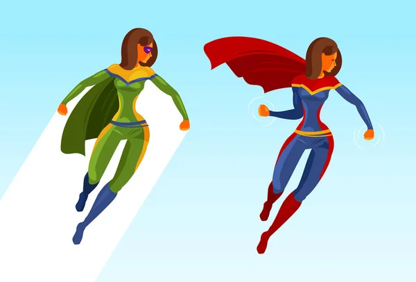 女の子のスーパー ヒーローまたは飛行中のスーパーウーマン 漫画のベクトル — ストックベクタ