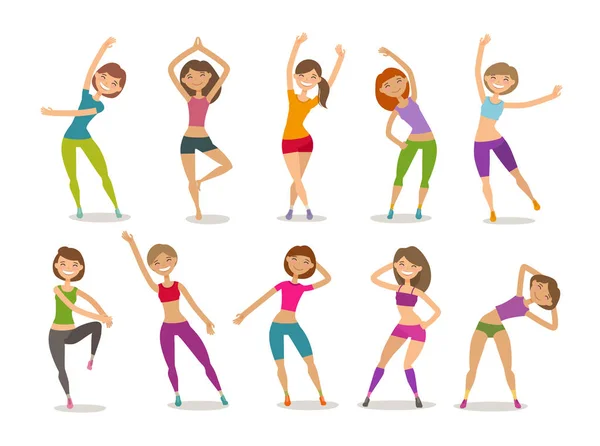 女孩或年轻妇女从事健身运动 健美操 健康生活方式理念 — 图库矢量图片