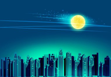 Gece modern şehir, gökdelenler vektör çizim