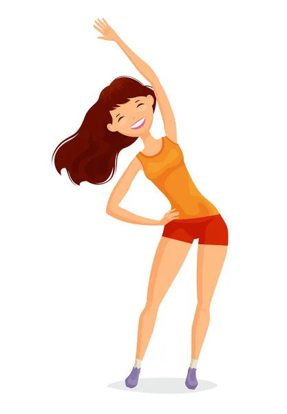 Fitness Sport Cartoon Meisje Jonge Vrouw Gekleed Sportieve Kleding Doen — Stockvector