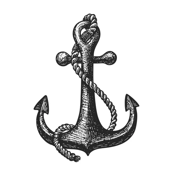 手工绘制的船锚和绳索。复古素描矢量插画 — 图库矢量图片