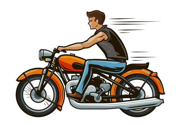 Fietser Rijdt Een Motorfiets Motor Vervoer Concept Cartoon Vectorillustratie Geïsoleerd — Stockvector