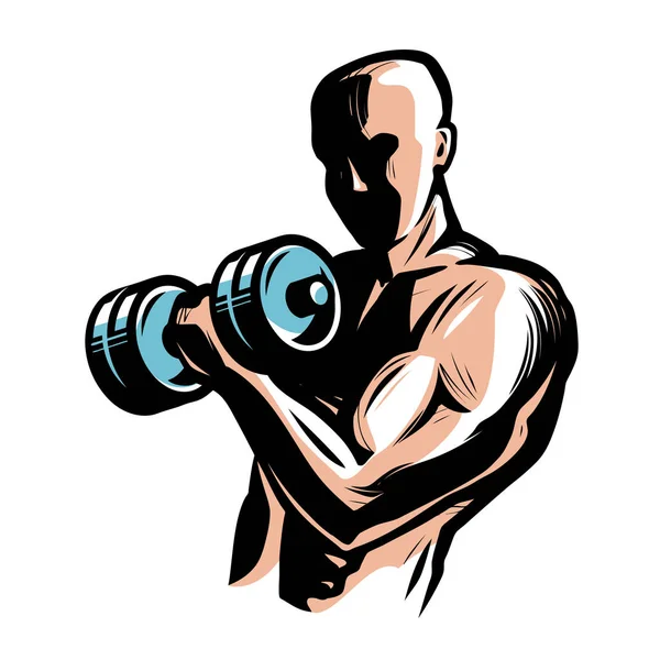 Strong Athletic Man Raises Heavy Dumbbells His Hands Gym Body — Stock Vector