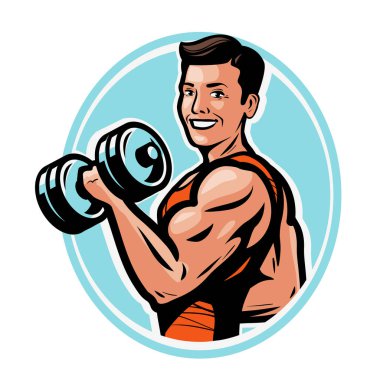 Güçlü atletik adam ağır dumbbells elleriyle yükseltir. spor salonu, vücut geliştirme kavramı