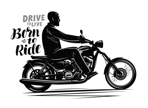 Biker Rijden Een Motorfiets Motor Motor Concept Typografische Vormgeving — Stockvector