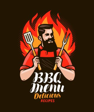 Barbekü, Barbekü. Restoran veya kafe için menü tasarımı. Vektör