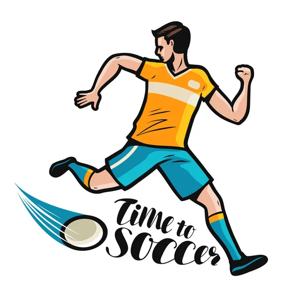 Voetbalspeler Wordt Uitgevoerd Met Bal Sport Concept Cartoon Vectorillustratie Geïsoleerd — Stockvector