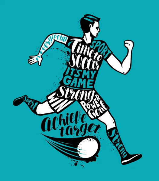 Fodboldspiller Kører Med Bolden Sportskoncept Tegneserie Vektor Illustration – Stock-vektor