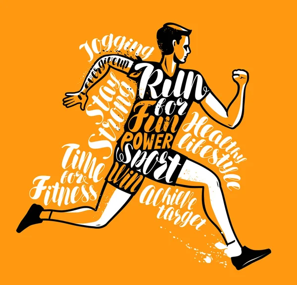 Running Man Sports Fitness Poster Typographic Design Vector Illustration — Stock Vector