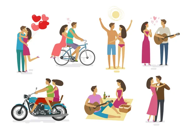 Couple Aimant Ensemble Icônes Famille Concept Amour Illustration Vectorielle Bande — Image vectorielle