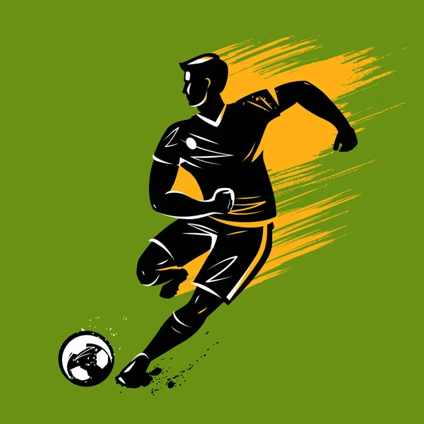 Jogador de futebol corre com bola. Futebol, conceito de desporto. Ilustração vetorial —  Vetores de Stock