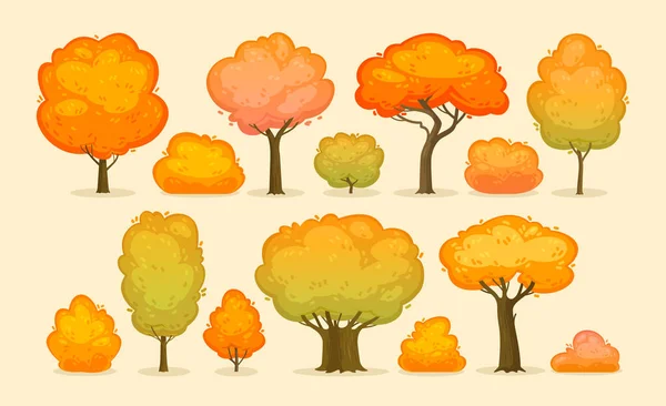 Träd och buskar. Höst, skog, park-konceptet. Tecknade vektorillustration — Stock vektor