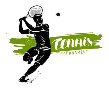 Tenis afiş. Spor kavramı, beyaz arka plan üzerinde izole vektör çizim
