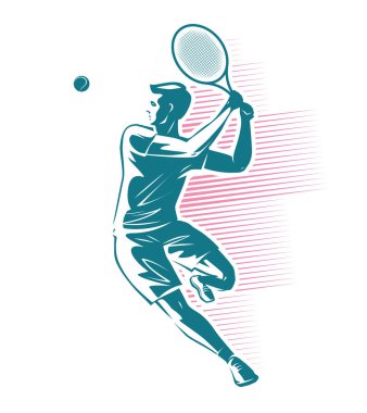 Tenis oyuncusu. Spor amblemi. Beyaz arka plan üzerinde izole vektör çizim