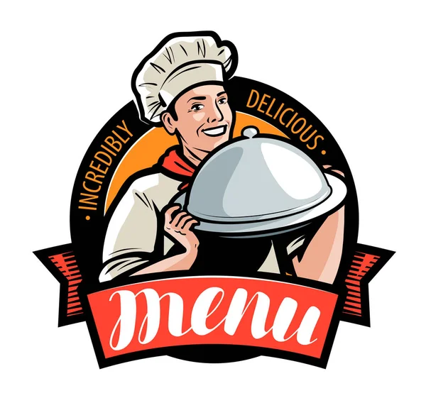 Menu Restaurant Café Logo Étiquette Illustration Vectorielle Isolée Sur Fond — Image vectorielle