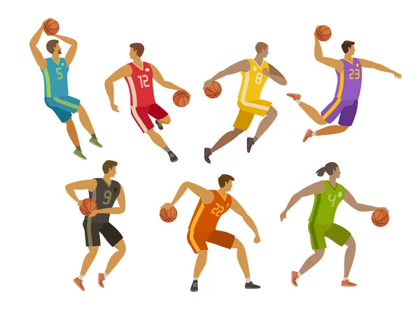 Jogadores de basquetebol. Conceito desportivo. Desenhos animados ilustração vetorial — Vetor de Stock