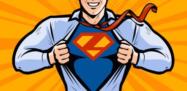 İşadamı ya da süper kahraman. Vektör çizim komik pop sanat