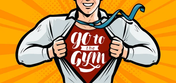 Sport, fitness bodybuilding banner. Vector illustration in style comic pop art