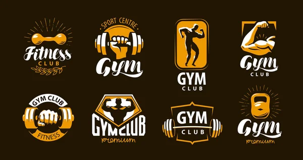 Gym, fitness logo eller etikett. Sport, bodybuilding koncept. Vektorillustration — Stock vektor