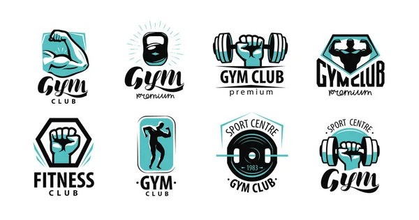 Gym Fitness Logo Label Sport Bodybuilding Concept Vector Illustration — Stock Vector