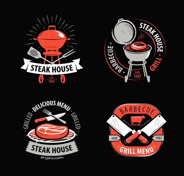 Μπάρμπεκιου Γκριλ Μπάρμπεκιου Λογότυπο Σύμβολο Ετικέτες Για Μενού Εστιατόριο Καφετέρια — Διανυσματικό Αρχείο