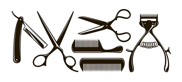 Barbershop Items Scissors Comb Razor Mechanical Hair Clipper — Stock Vector