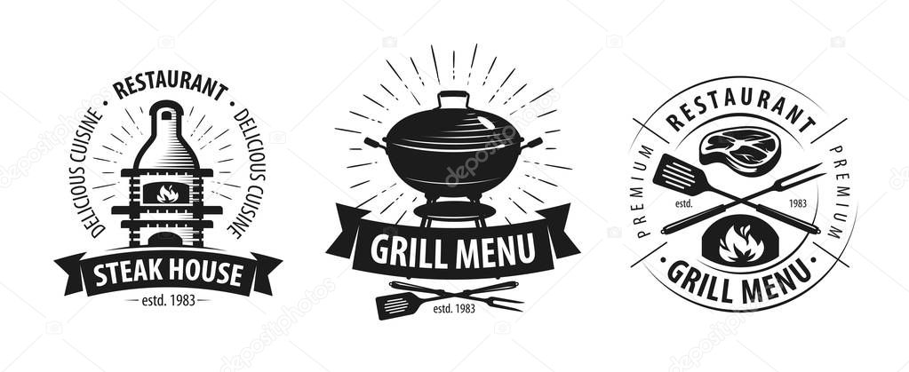 Barbecue, grill logo or label. BBQ emblem. Vector illustration
