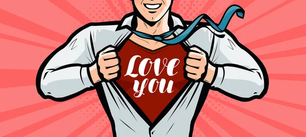 Knappe Jongen Wordt Uitgelegd Liefde Wenskaart Banner Vectorillustratie — Stockvector