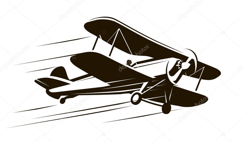 Vintage aircraft. airplane, flying machine symbol. vector illustration