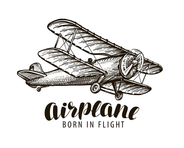 Avion Vintage Biplan Illustration Vectorielle Croquis Isolé Sur Fond Blanc — Image vectorielle