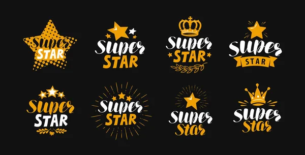 Süper Star Küme Etiketleri Veya Logosu Yazı Vektör Çizim — Stok Vektör