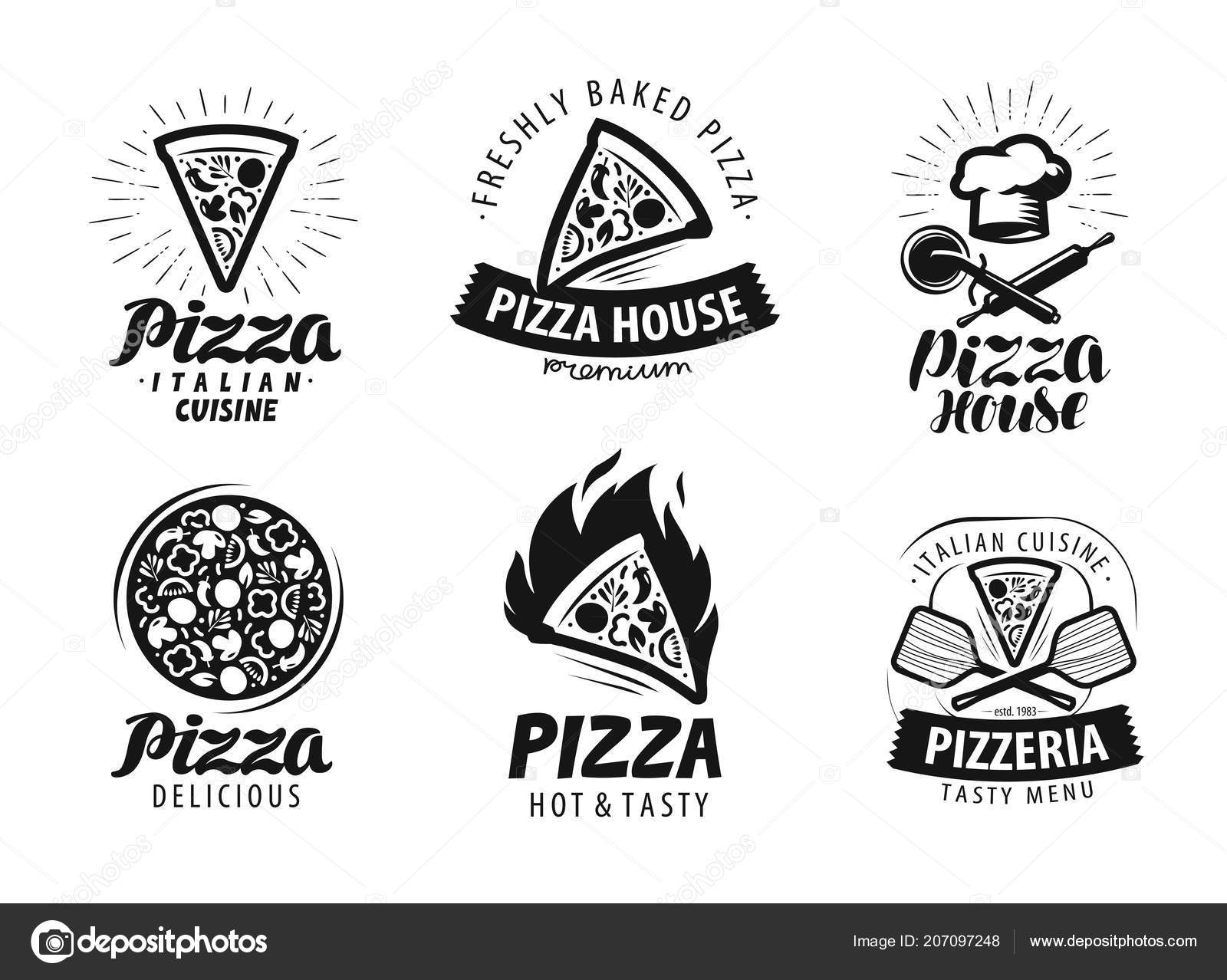 Pizza Pizzeria Logo Label Food Icon Set Vector Illustration Isolated