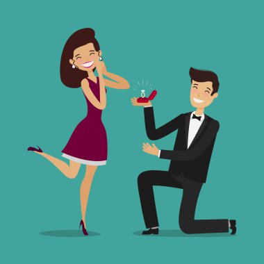 Man proposes a woman to marry. Wedding, marriage concept. Cartoon vector clipart